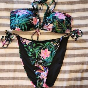 Victoria's Secret Black and Palm Leaves/flowers Bikini